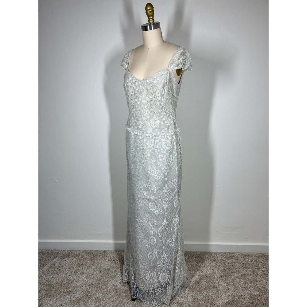 Badgley Mischka Beaded Lace Cap‎ Sleeve Wedding Gown Evening Dress 8 Bridal - Picture 8 of 16